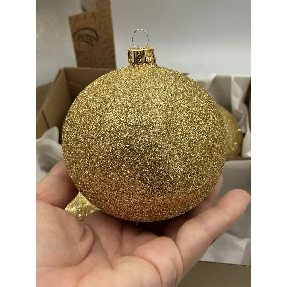 Vitbis Poland Glass Christmas Ornaments Set/4 Gold Glitter Balls